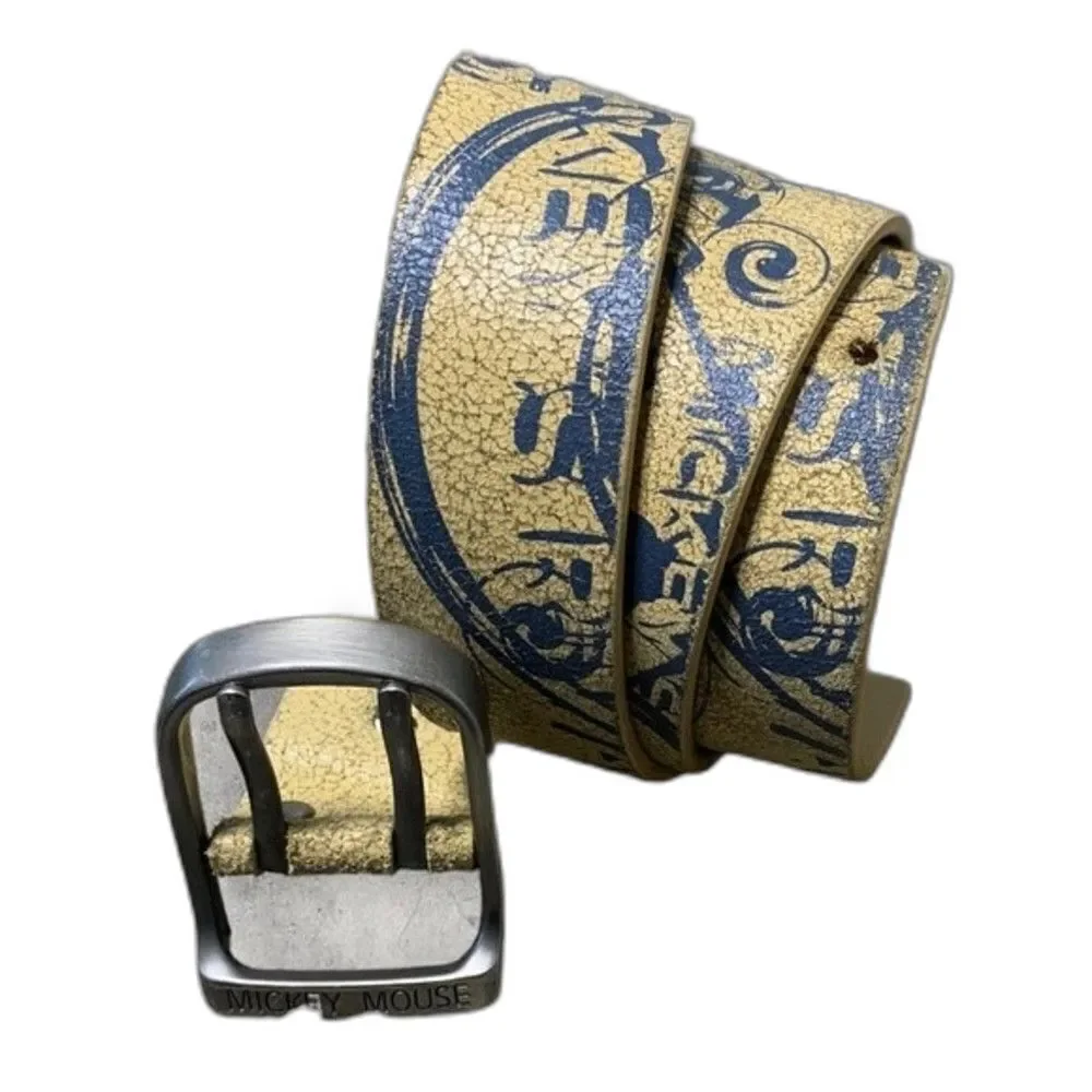 Disney Mickey Mouse Belt Faux Leather Silver Buckle Y2K 2000s Vibes